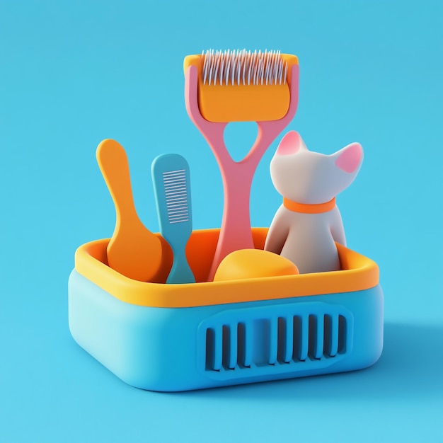 Photo 3d pet grooming caddy icon organizer for grooming tools illustration logo