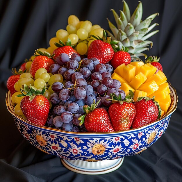 Photo 3d photo of a bowl of fruit including strawberries strawberries and pineapple