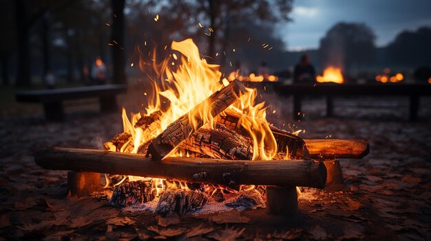 3d photo of a Burning campfire on a dark night in a forest Beautiful landscape of nature and trees C