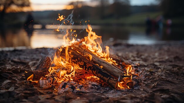 3d photo of a Burning campfire on a dark night in a forest Beautiful landscape of nature and trees C