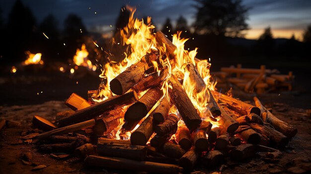 3d photo of a Burning campfire on a dark night in a forest Beautiful landscape of nature and trees C