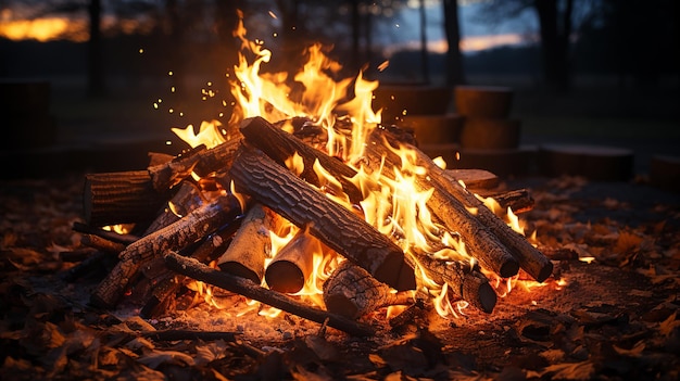 3d photo of a Burning campfire on a dark night in a forest Beautiful landscape of nature and trees C