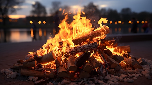 3d photo of a Burning campfire on a dark night in a forest Beautiful landscape of nature and trees C