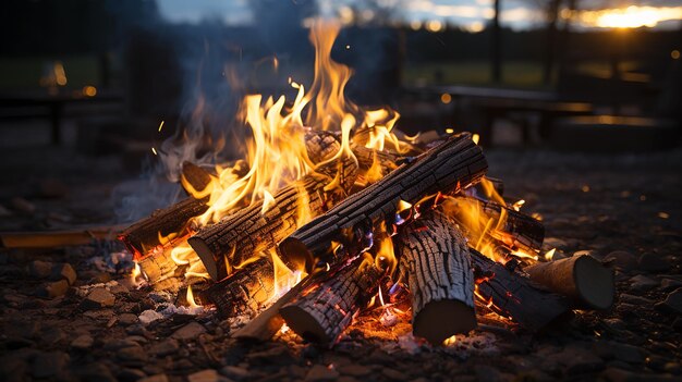 3d photo of a Burning campfire on a dark night in a forest Beautiful landscape of nature and trees C