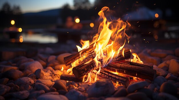 3d photo of a Burning campfire on a dark night in a forest Beautiful landscape of nature and trees C