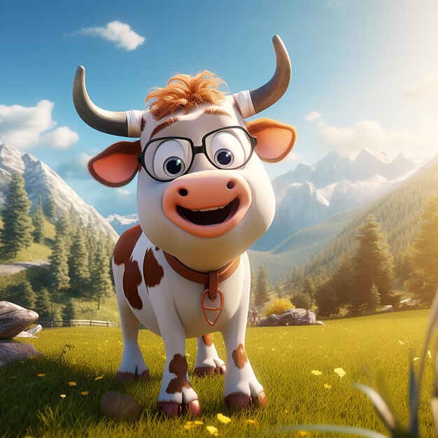 3d photo of cartoonish character of cow