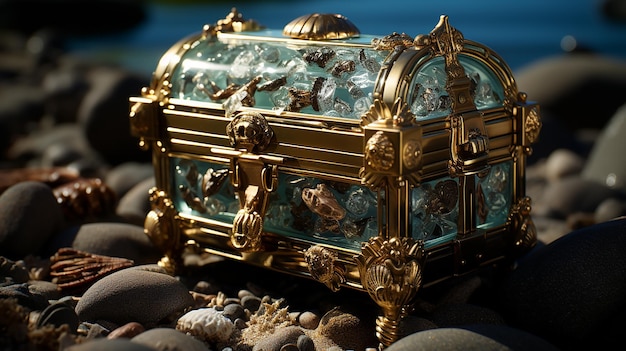 3d photo of a chest with a gold handle and a lock wallpaper