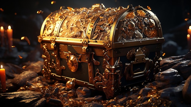 3d photo of a chest with a gold handle and a lock wallpaper