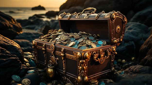 3d photo of a chest with a gold handle and a lock wallpaper