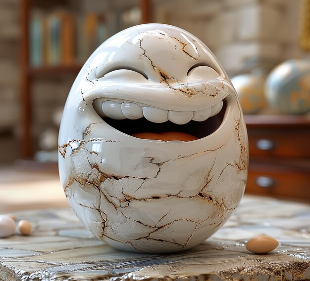 a 3d photo of egg smile character art