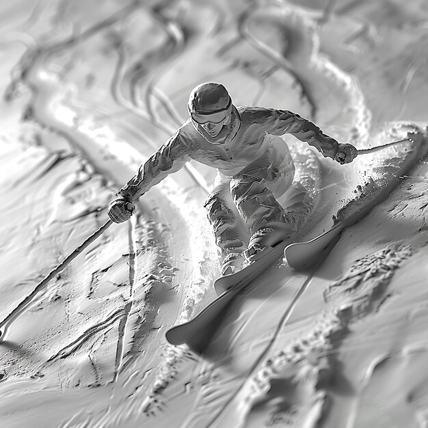 Photo 3d photo of a man in a snow suit is holding a paddle and a tree branch