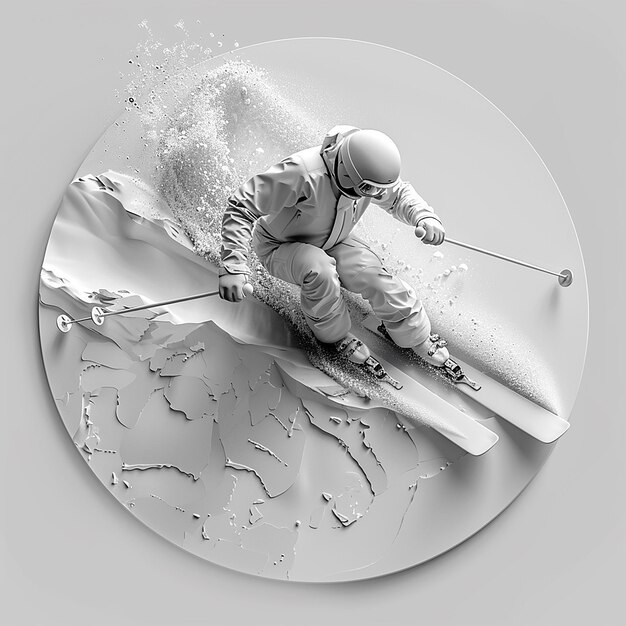 Photo 3d photo of a man in a snow suit is holding a paddle and a tree branch