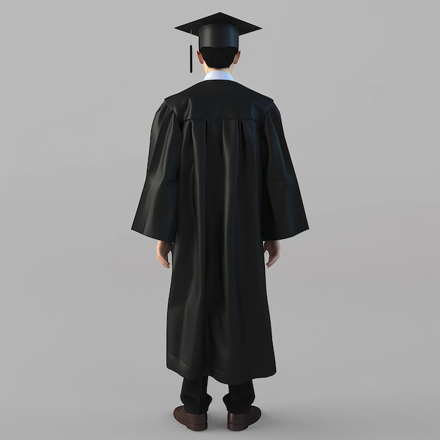 3d photo of a model of a graduate wearing a black and white gown