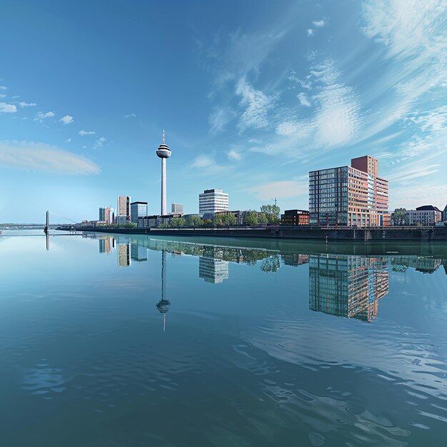 Photo 3d photo of a picture of a city with a reflection of a city in the water