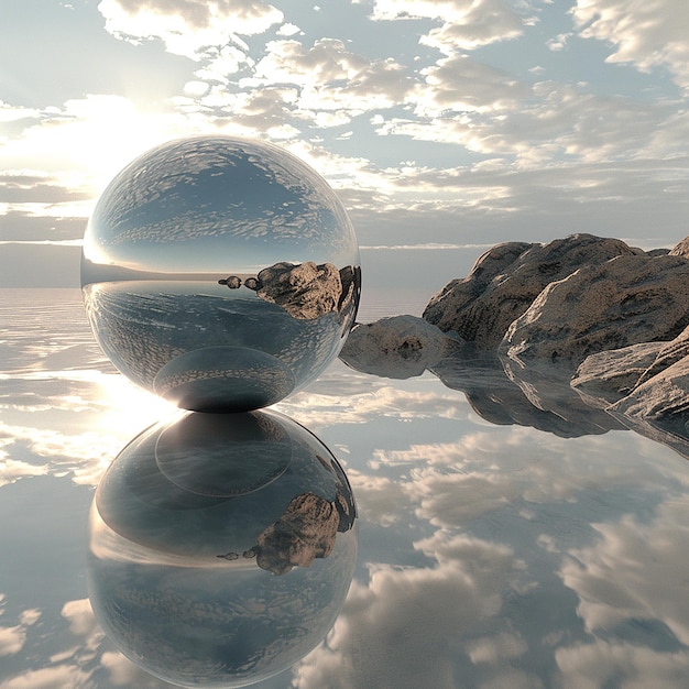 3d photo of a reflection of a sky and clouds in the water