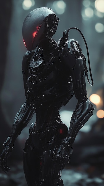 3d photo of a robot with a black helmet