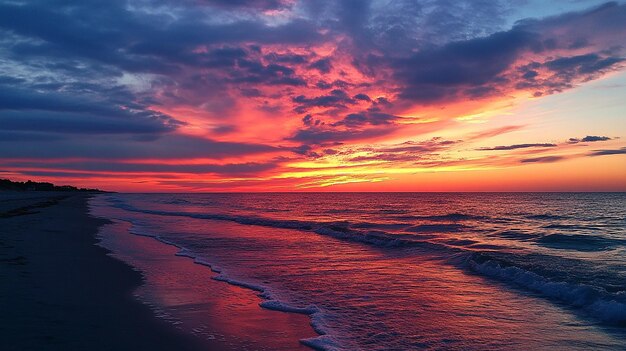 Photo 3d photo of a sunset over the ocean with a beach and clouds in the sky