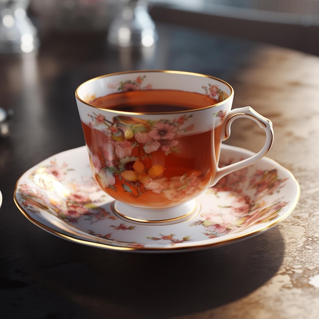 3d photo of tea cup photo realistic