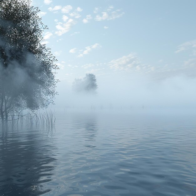 Photo 3d photo of a tree is reflected in the water with the sun shining on the water