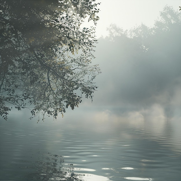 Photo 3d photo of a tree is reflected in the water with the sun shining on the water