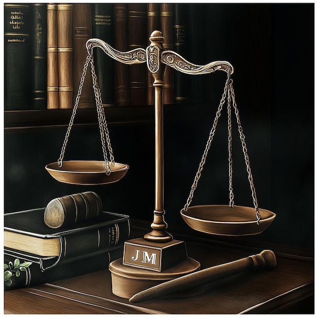 Photo 3d photorealistic depiction of scales and a gavel