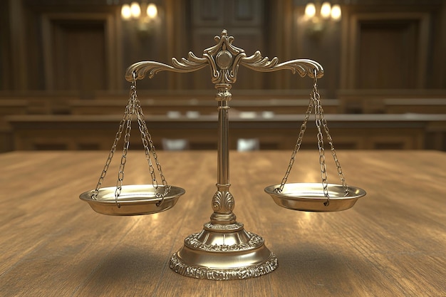 Photo 3d photorealistic depiction of scales and a gavel