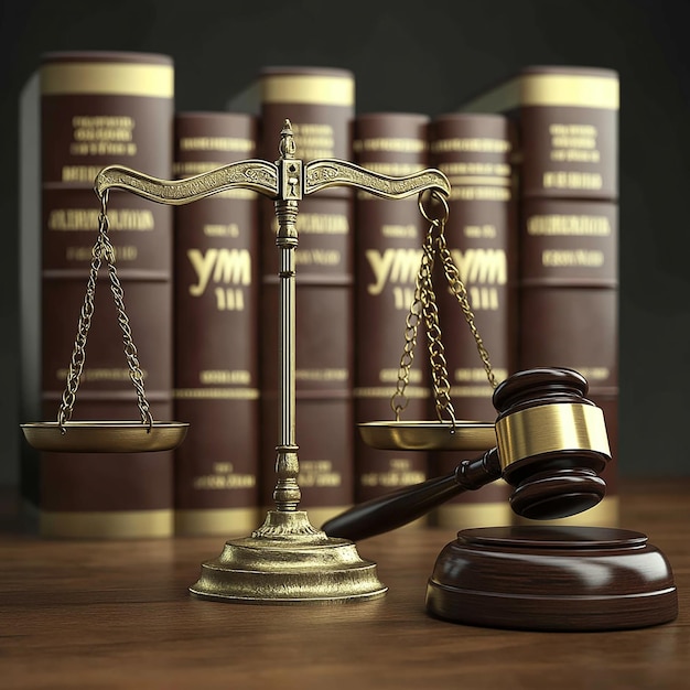 Photo 3d photorealistic depiction of scales and a gavel