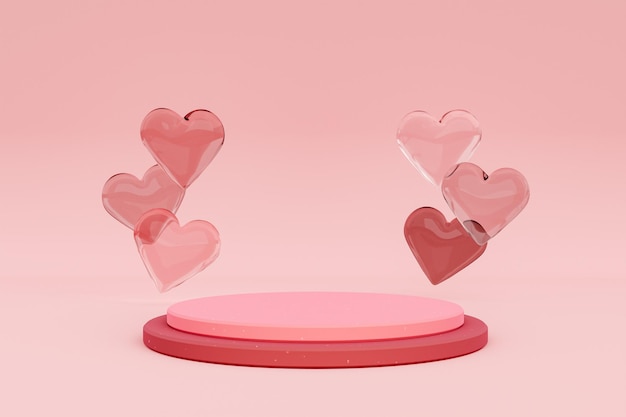 3D picture of glossy pink hearts against monochrome background