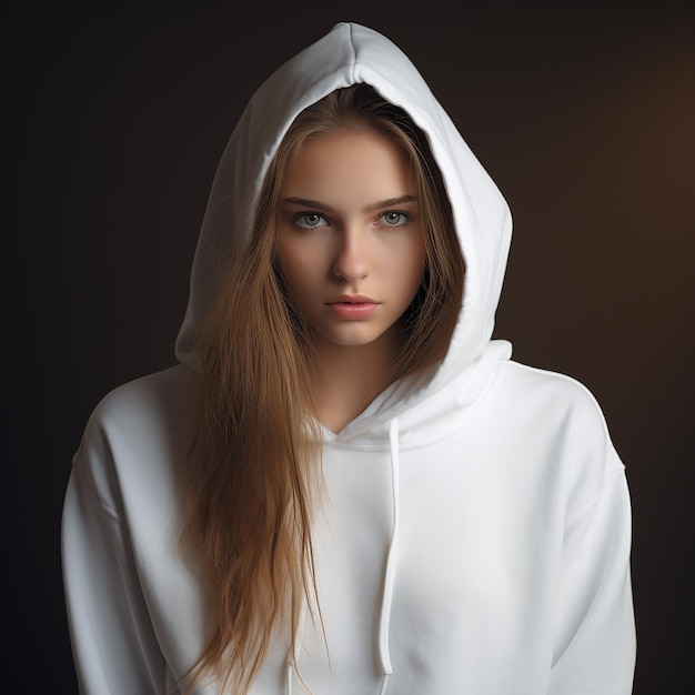 3d picture of young girl wearing white shirt in the abstract background