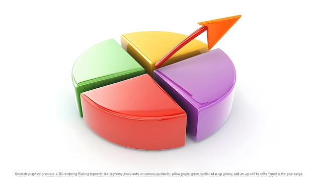 Photo 3d pie chart with red arrow pointing upward