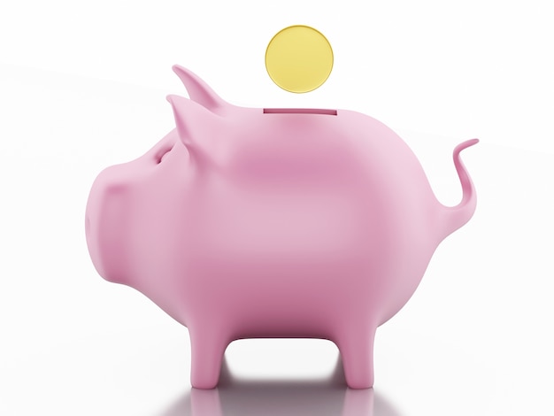 3d piggy bank with golden coins