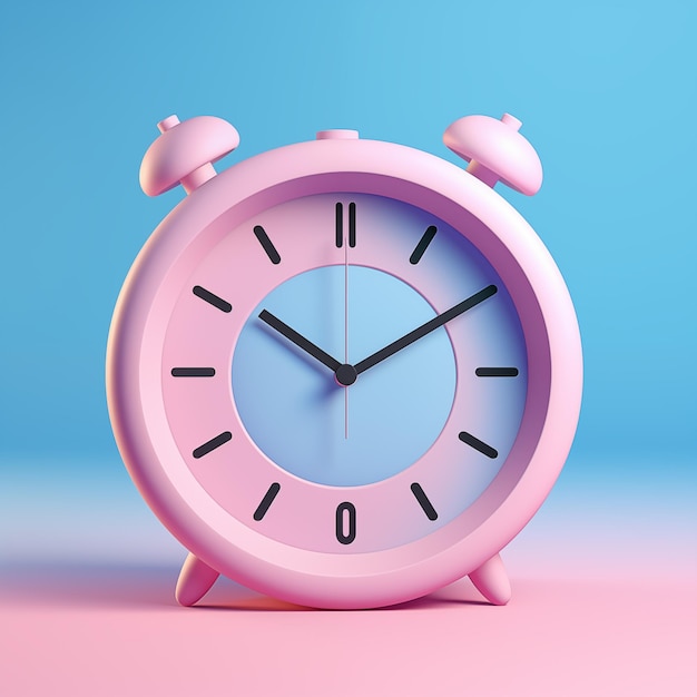 3d pink alarm clock on pastel blue background By generative Ai