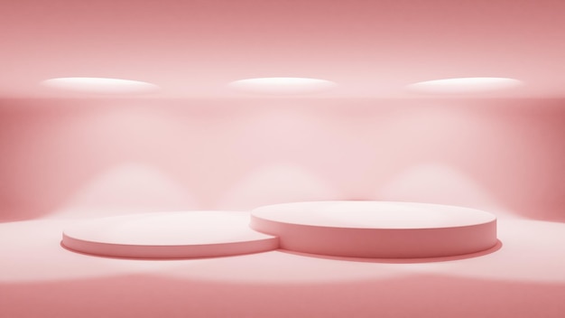 3D pink background with a podium and light beams from above to showcase your product 3d rendering