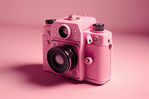 3d pink camera in flat style on light blue background 3d render Generative Ai