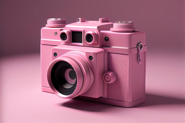 3d pink camera in flat style on light blue background 3d render Generative Ai