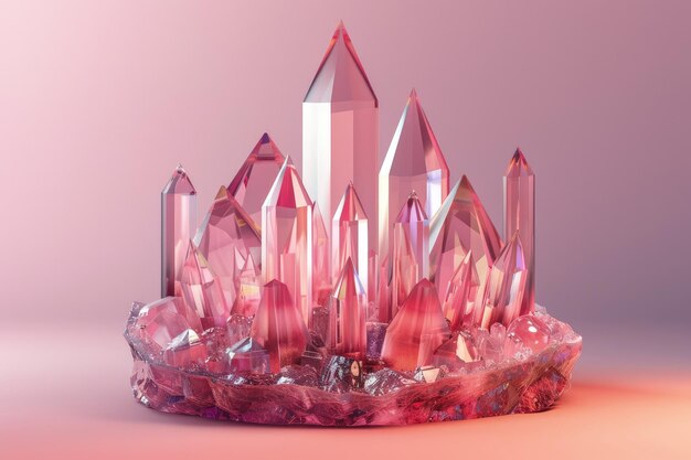 3D pink crystal podium with group of crystals for sales