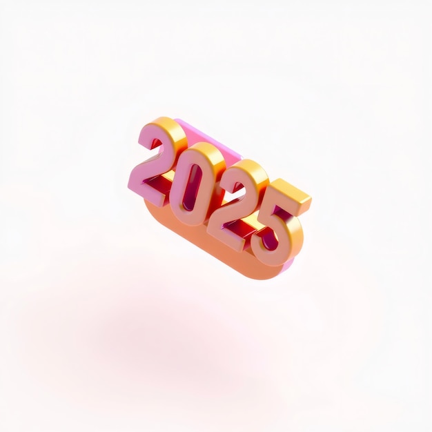 Photo 3d pink and gold 2025 new year isolated on a white background