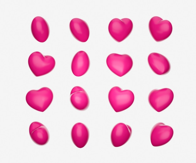 3d pink heart icon set Valentines day card Symbol of love Valentine banner 3d illustration