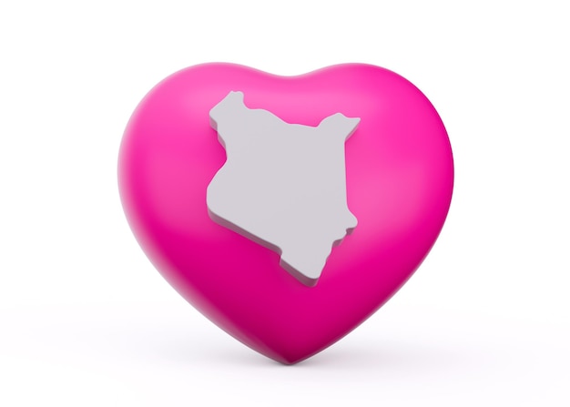 3d Pink Heart With 3d White Map Of Kenya Isolated On White Background 3d illustration