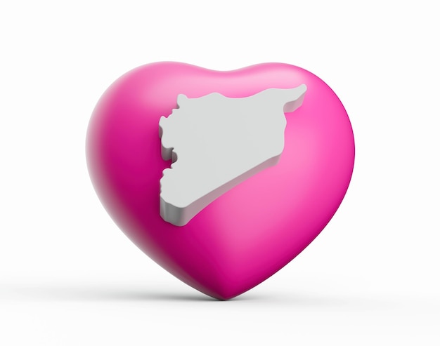 3d Pink Heart With 3d White Map Of Syria Isolated On White Background 3d Illustration