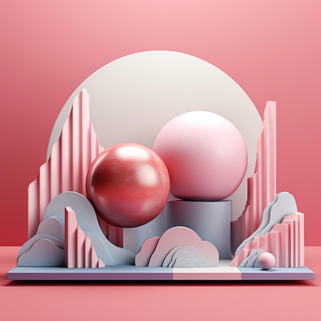 3d pink and white abstract spheres background