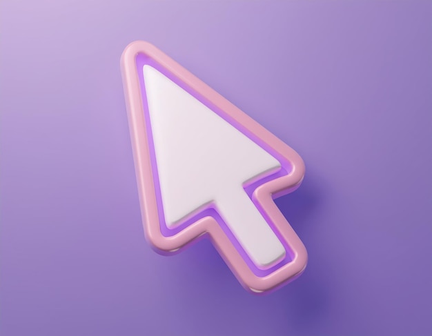 Photo 3d pink and white computer mouse cursor on a purple background 3d illustration