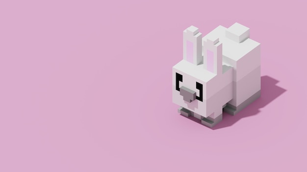 3D Pixel Animal with copy space banner wallpaper Pixel rabbit with purple or pink background 3D render