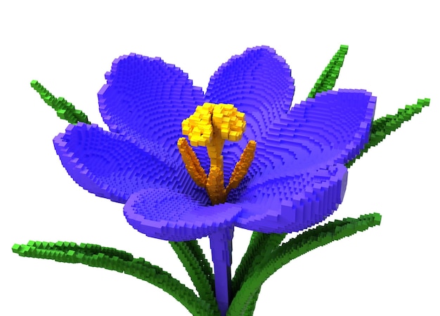 Photo 3d pixel flower crocus on white background