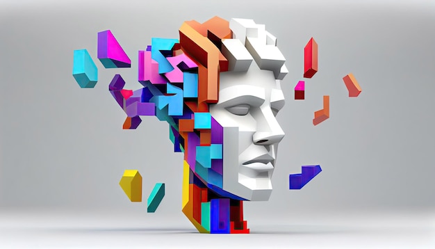 3D Pixelated Abstract Futuristic Sculpture In Modern Art Style NFT Cryptoart Concept