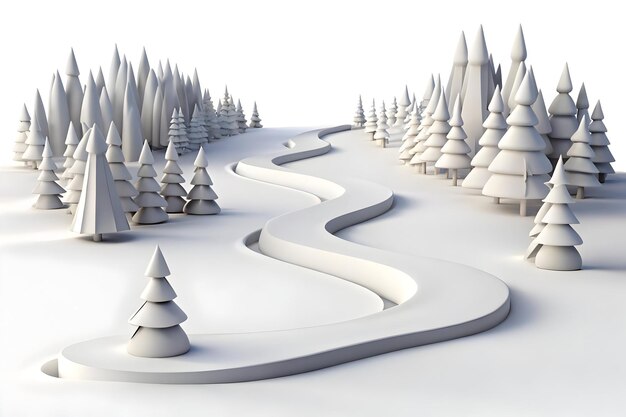 Photo 3d plain white winter pathway through snowcovered trees minimalist design with ample copy space f