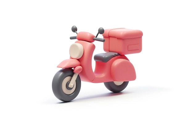 A 3D plastic style delivery motorbike on a white background