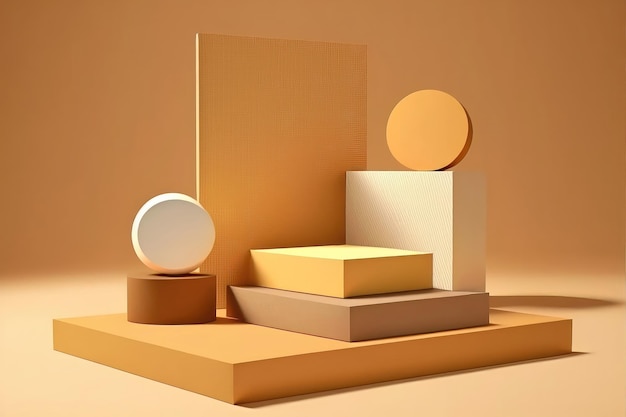 3D podium display on beige with levitation objects AI generation