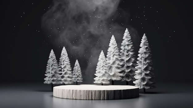 3D podium display wood Christmas tree background for product Generative ai