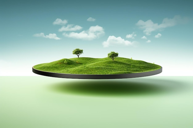 3d podium or green field island floating in the air